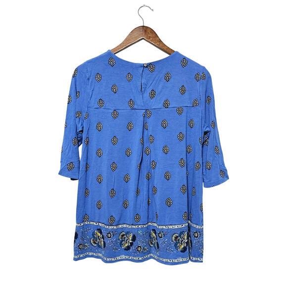J Jill Wearever Collection Blue Paisley Border Print Tunic Top Women Size M Boho - Picture 4 of 9
